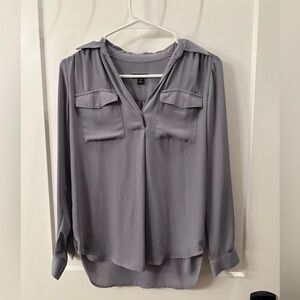 Ann Taylor XXS Petite grey long sleeve blouse